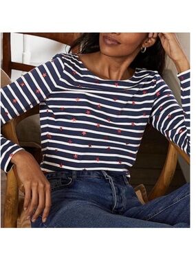 Boden Navy Stripe & Red Foil Star Breton, Long Sleeve Top